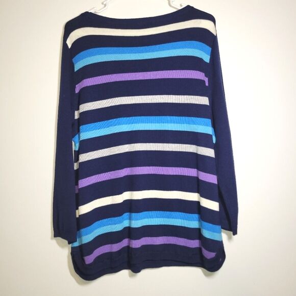 Talbots Striped Navy Purple Sweater XLP XL Petite - Picture 5 of 9